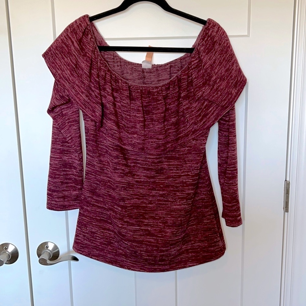 Burgundy Ruffle Off-Shoulder Sweater